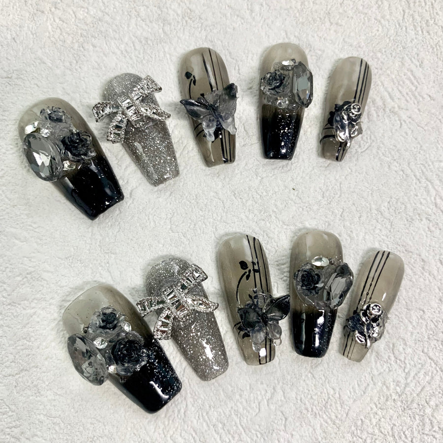 827 Handmade Press on Nails 10pcs Dark Rose