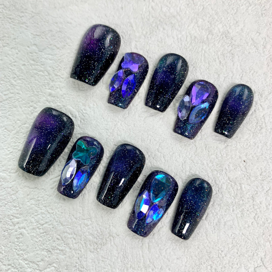 825 Handmade Press on Nails 10pcs Starry Night