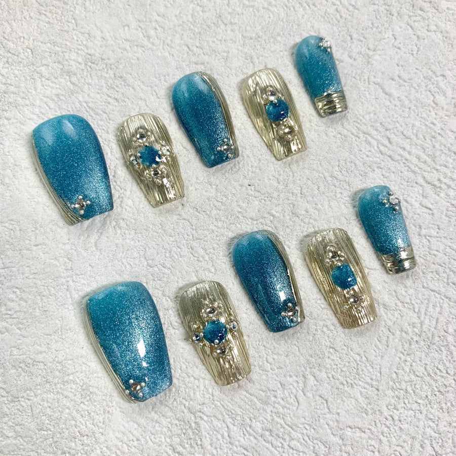 829 Handmade Press on Nails 10pcs Mermaid