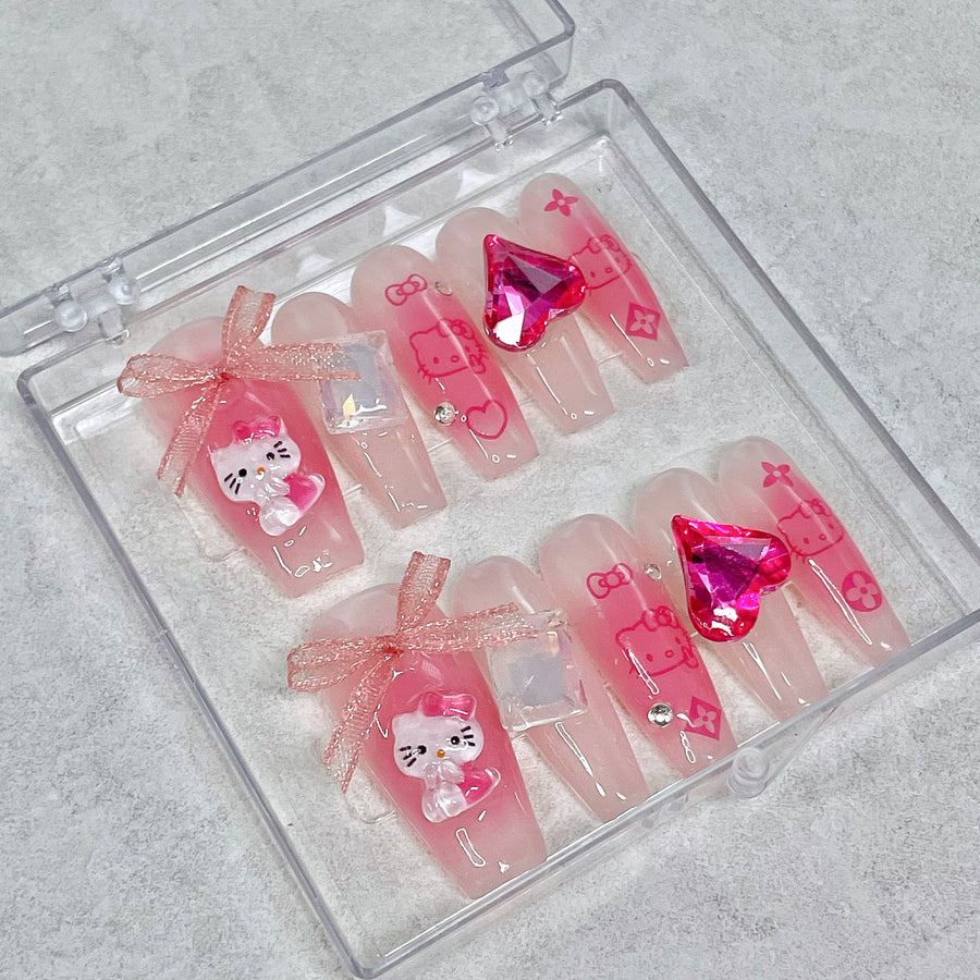 804 Handmade Press on Nails 10pcs Kitty