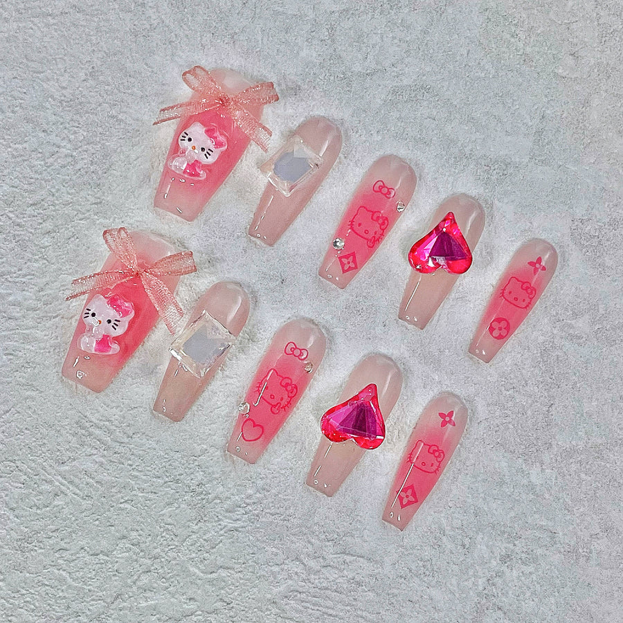 804 Handmade Press on Nails 10pcs Kitty