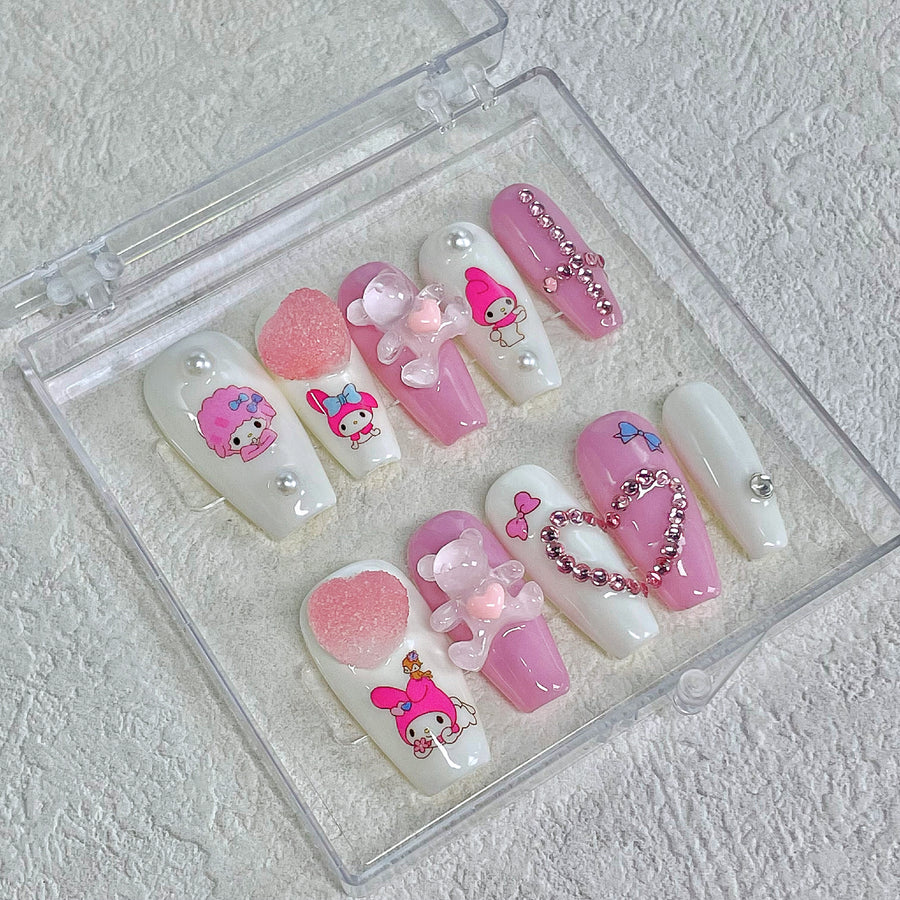 810 Handmade Press on Nails 10pcs Candy Melody